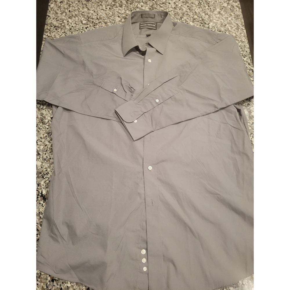 David Taylor MenGray Long Sleeve Dress Shirt 17.5 32/33 Single Needle Tailoring